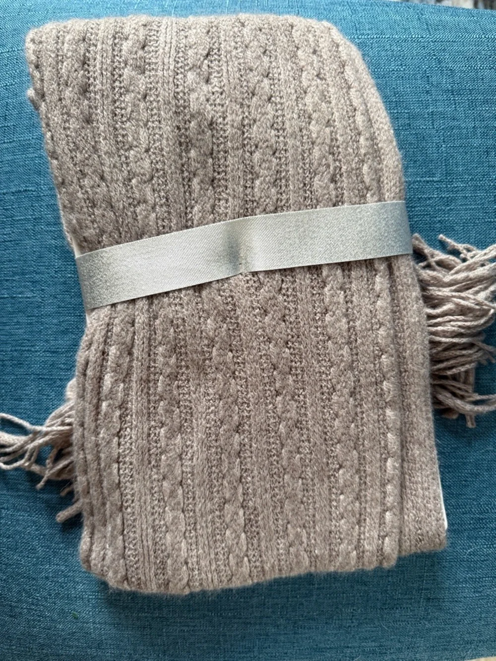 New York & Company Taupe Knit Scarf and Glove Set